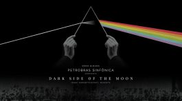 banner de divulgação do evento, com batutas simulando a capa do álbum Dark Side of the Moon, da banda Pink Floyd