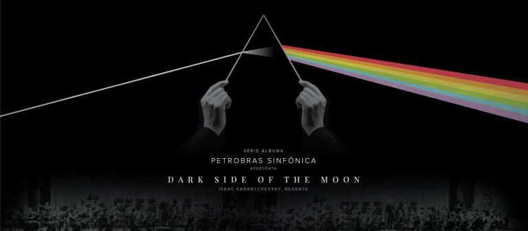 banner de divulgação do evento, com batutas simulando a capa do álbum Dark Side of the Moon, da banda Pink Floyd